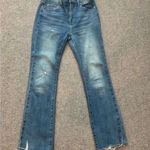 Pistola Blue Flare Wide Leg Jeans with Distressed Hem